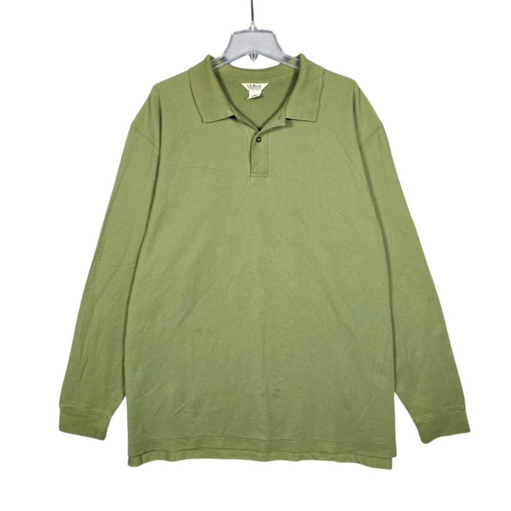LL Bean Shirt Men's XXL Tall Long Sleeve Double L Polo‎ Green Wringle Resistant